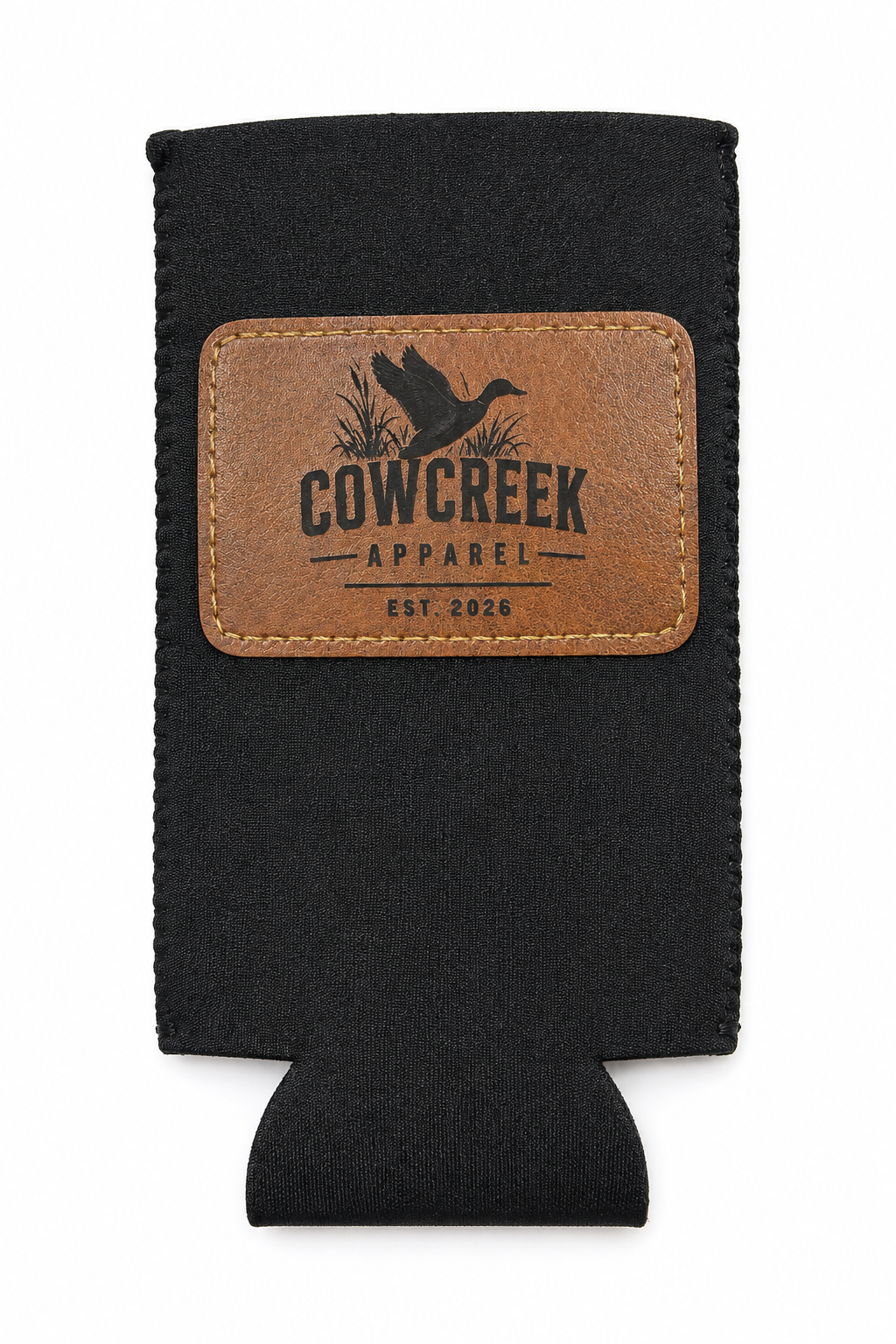 Black leather patch slim can koozie